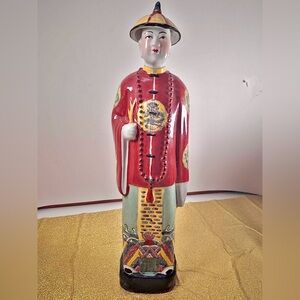 Vintage Oriental Statue - Chinese Imperial Qing Dynasty Traditional Red Robe 15”